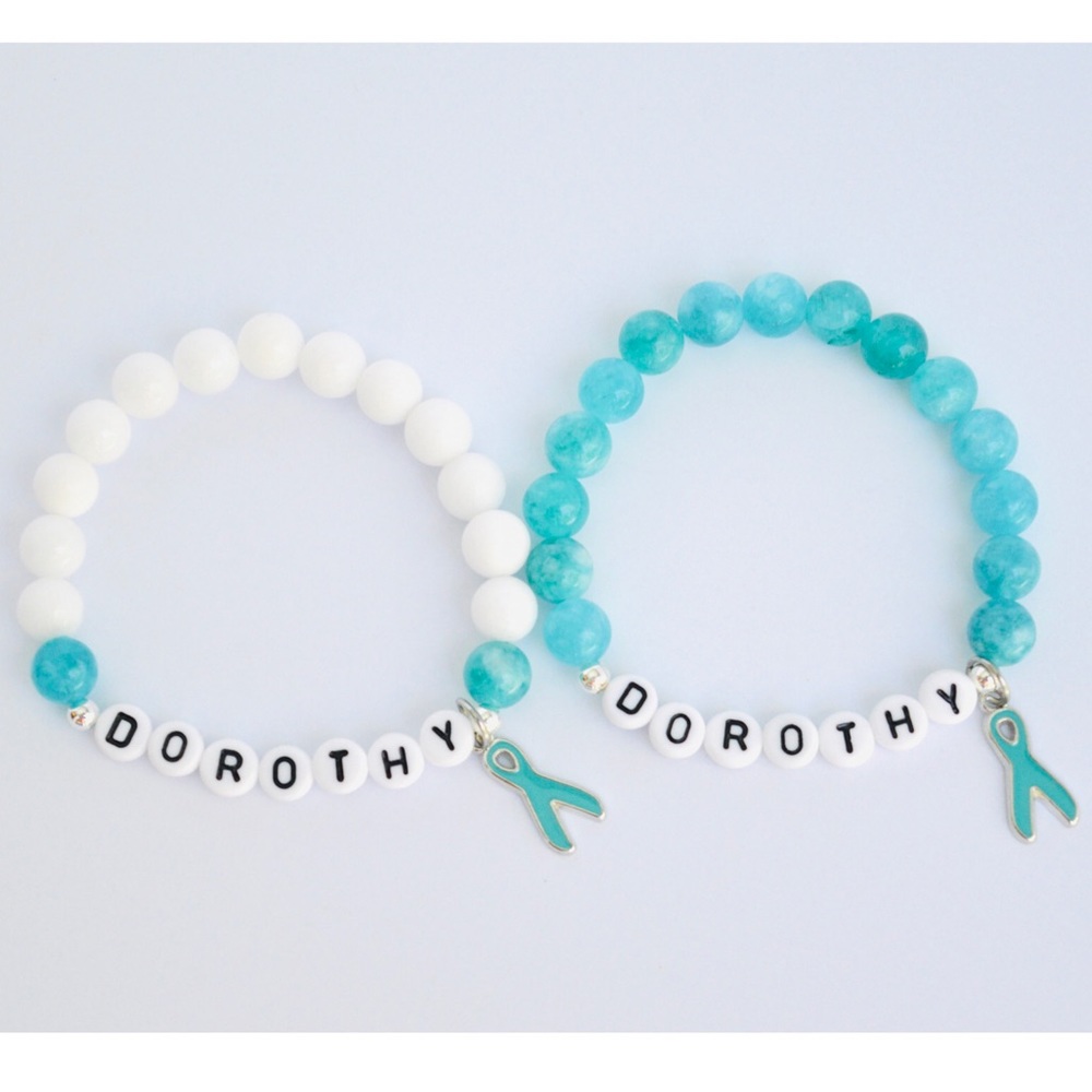 OVARIAN CANCER Awareness White Jade Amazonite Beaded Bracelet